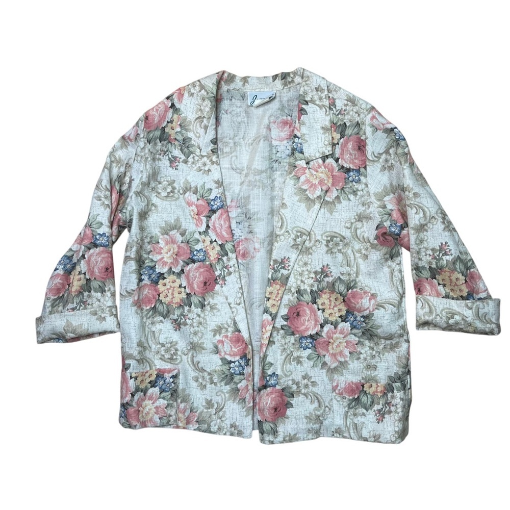 ⭐️ Vintage Joanna Floral Open Front Blazer USA Made 3/4 Sleeve Size M‎ Statement